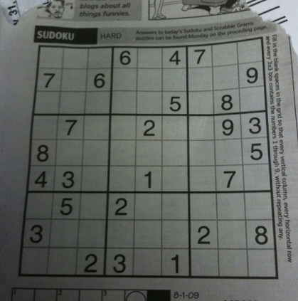 A picture of a SuDoKu puzzle taken from a camera